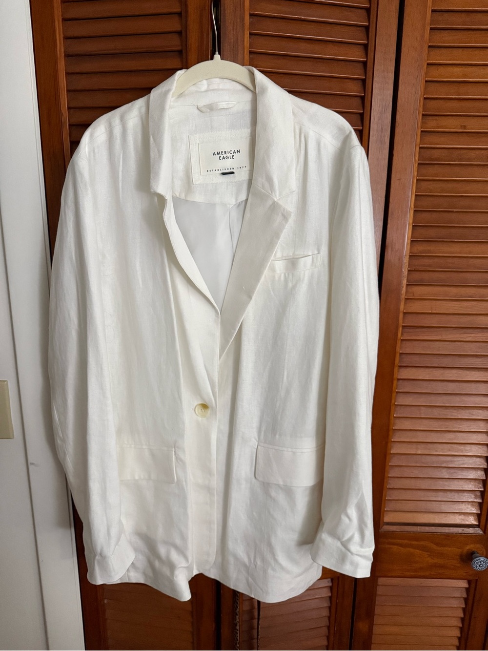 American Eagle XL White Linen Blend Relaxed Blazer Women’s
